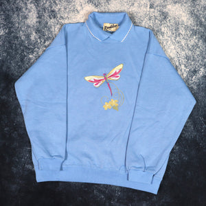 Vintage Baby Blue Ramblers Dragonfly Collared Sweatshirt | Small