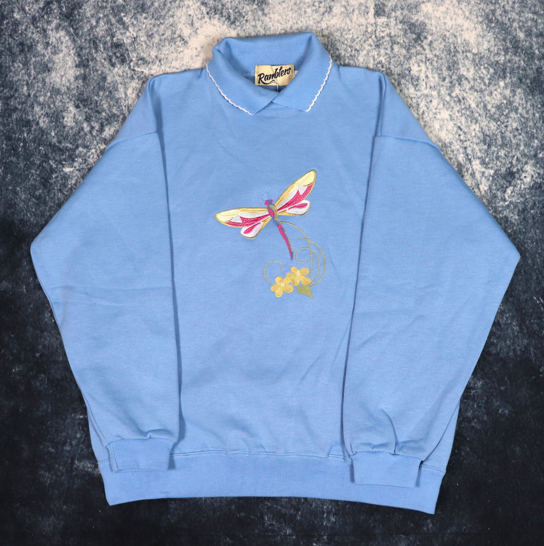 Vintage Baby Blue Ramblers Dragonfly Collared Sweatshirt | Small