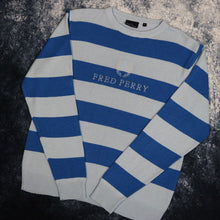 Load image into Gallery viewer, Vintage Baby Blue &amp; Blue Striped Fred Perry Jumper
