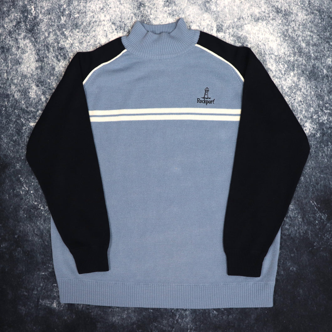 Vintage Baby Blue, Cream & Navy Rockport High Neck Jumper | Medium