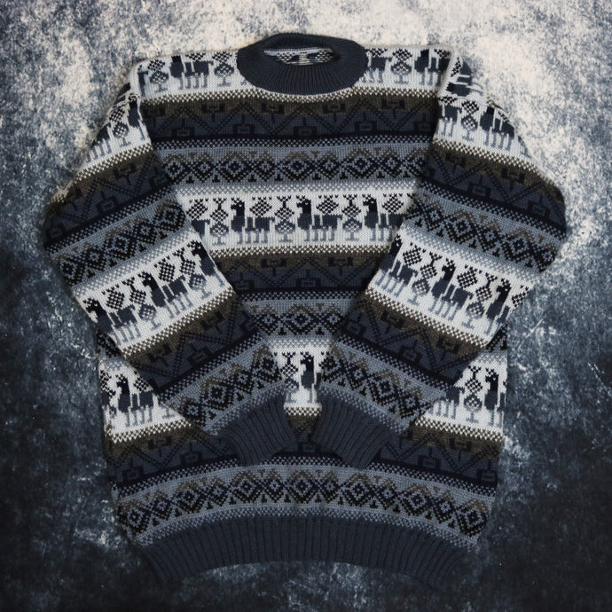 Vintage Baby Blue & Navy Aztec Jumper