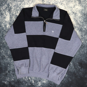 Vintage Baby Blue & Navy Colour Block 1/4 Zip Sweatshirt | Large