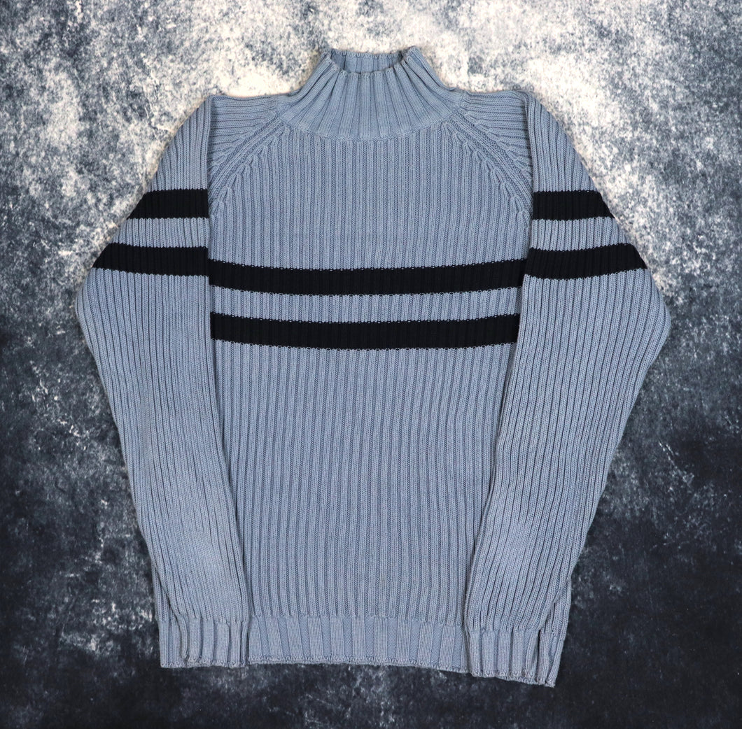 Vintage Baby Blue & Navy Striped High Neck Jumper | Medium