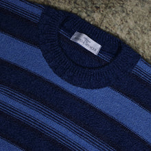 Load image into Gallery viewer, Vintage Baby Blue &amp; Navy Striped Jumper

