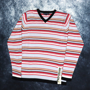 Vintage Stripy Petroleum V Neck Jumper | Large