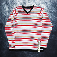 Load image into Gallery viewer, Vintage Stripy Petroleum V Neck Jumper | Large
