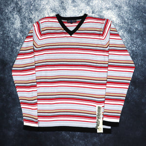 Vintage Stripy Petroleum V Neck Jumper | Large