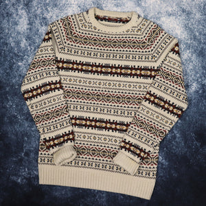 Vintage Beige Aztec Grandad Jumper | Small