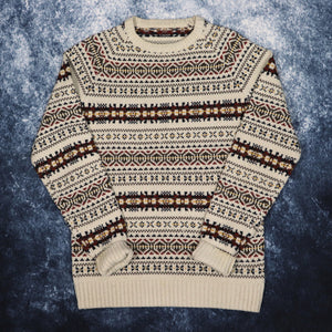 Vintage Beige Aztec Grandad Jumper | Small