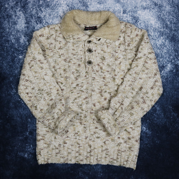 Vintage Beige Cable Knit Button Up Jumper