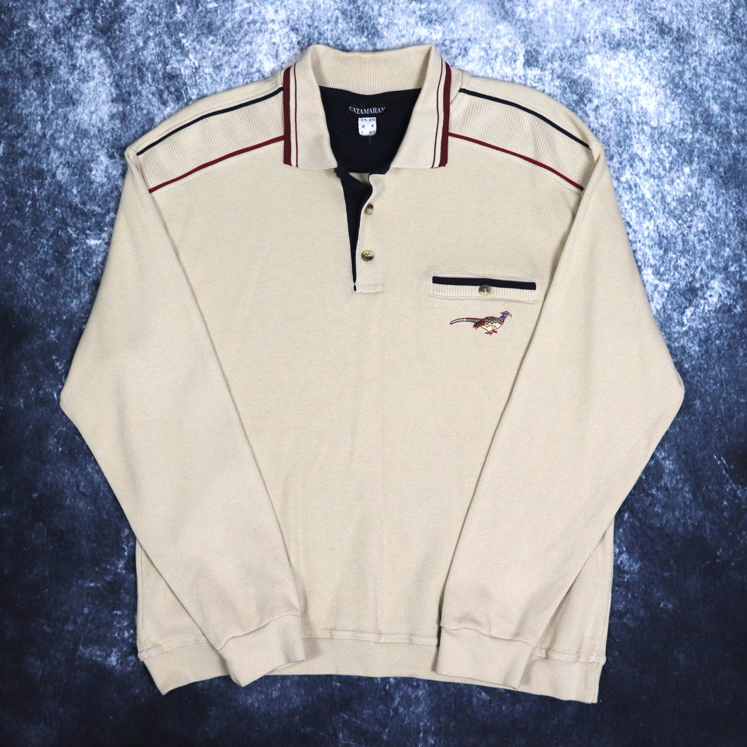 Vintage Beige Catamaran Pheasant Collared Sweatshirt | Medium
