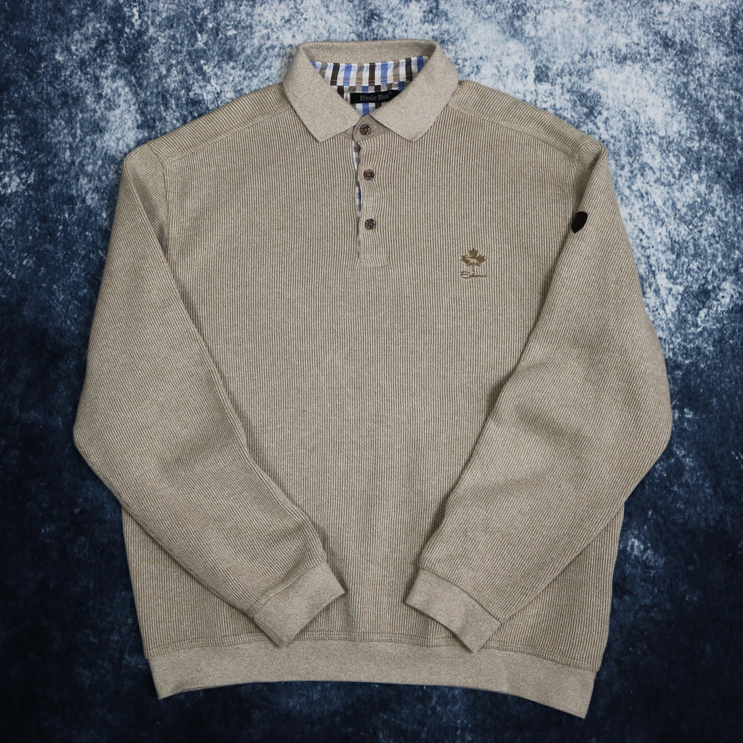 Vintage Beige Ethnic Blue Collared Jumper