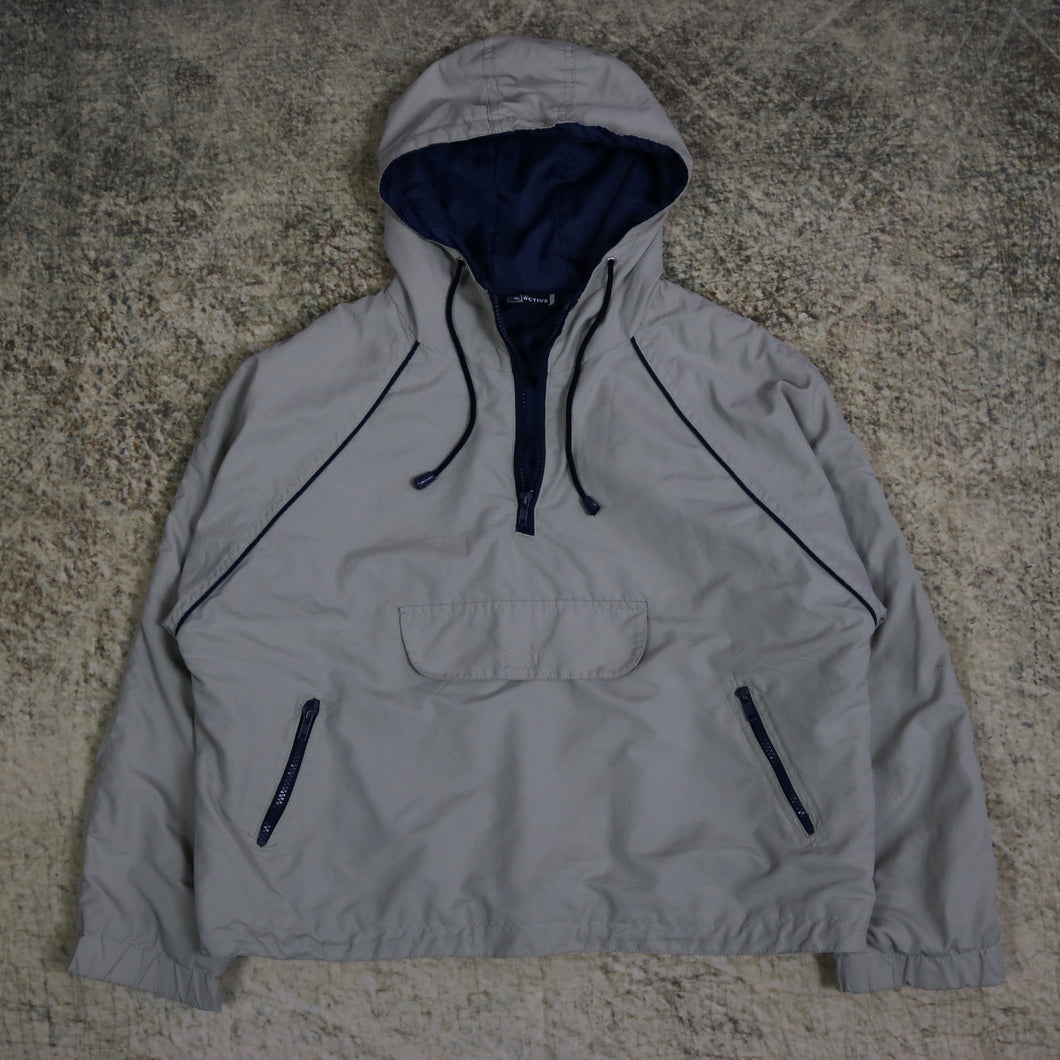 Vintage Beige Hooded 1/4 Zip Jacket