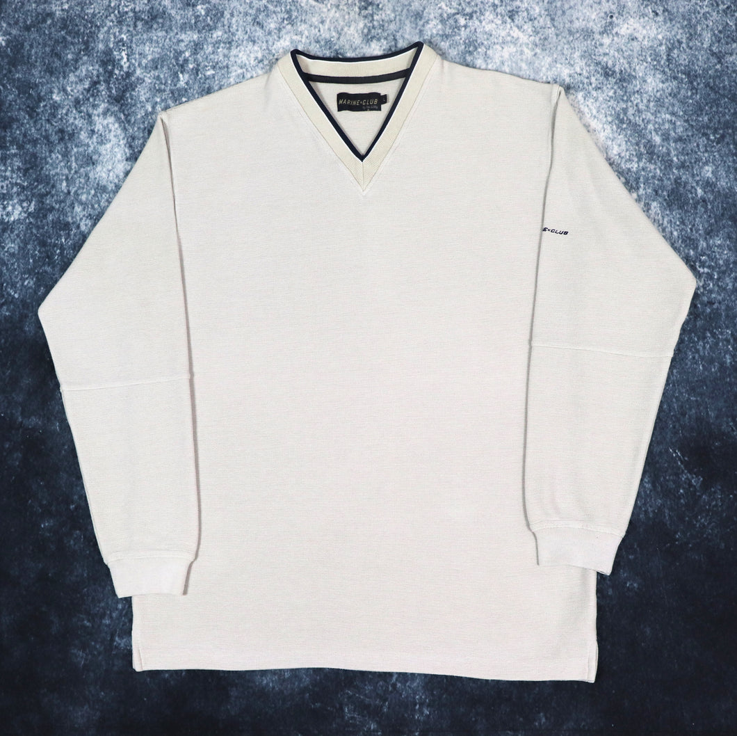 Vintage 90s Beige Marine Club V Neck Sweatshirt | Large