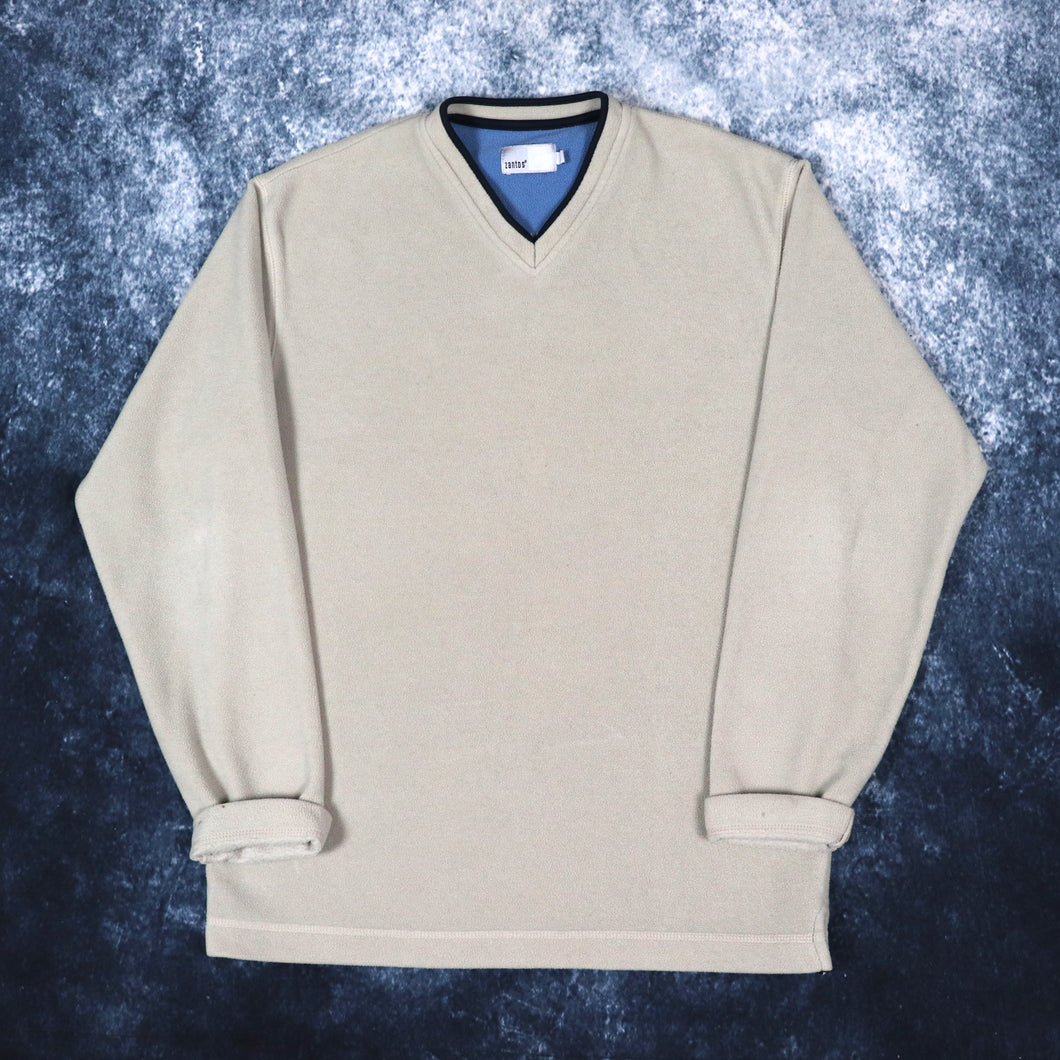 Vintage Beige V Neck Fleece Sweatshirt | Small