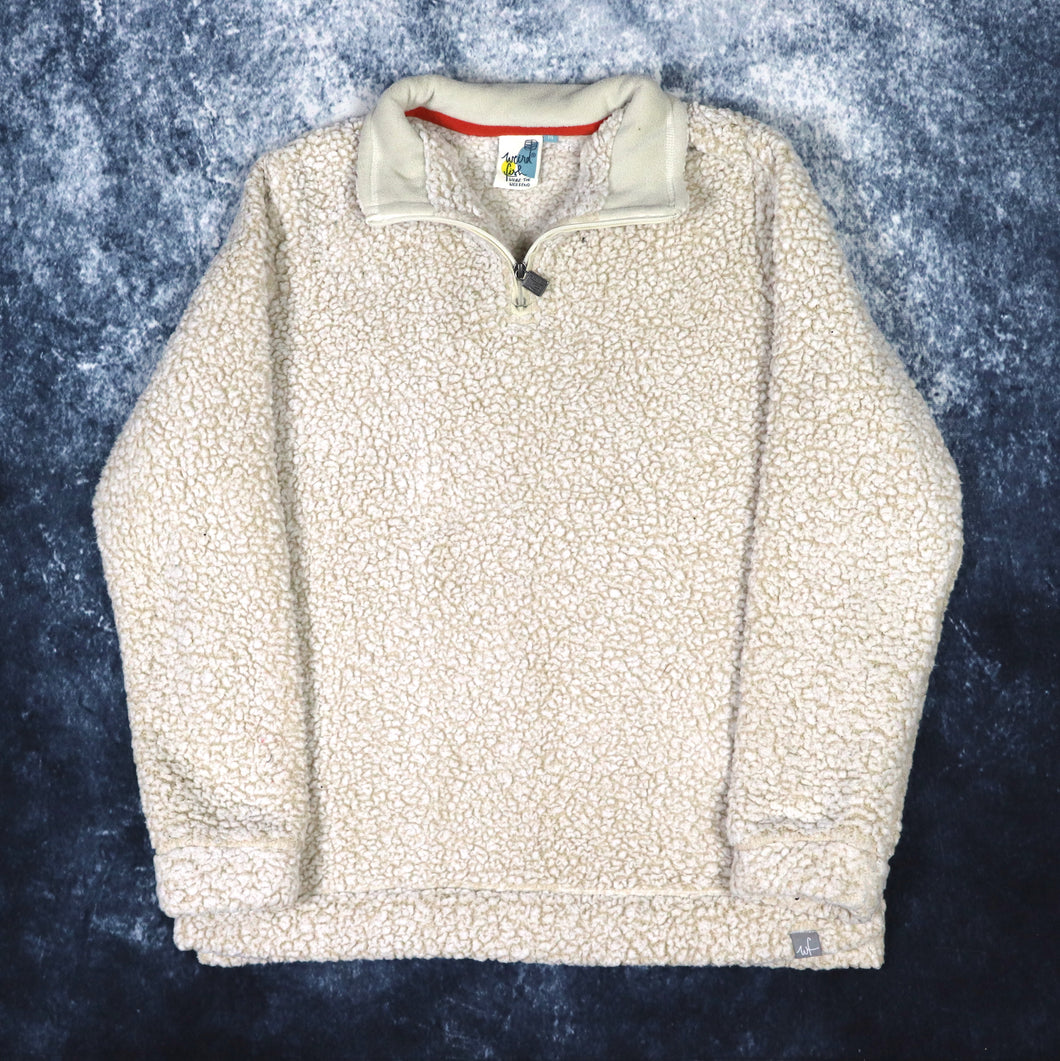 Vintage Beige Weird Fish 1/4 Zip Sherpa Fleece | Size 14