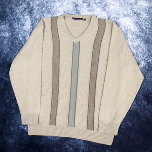 Vintage Beige Woodville V Neck Grandad Jumper | Large