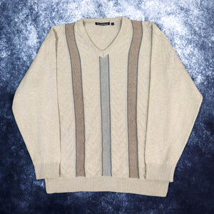 Vintage Beige Woodville V Neck Grandad Jumper | Large