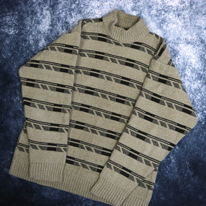 Vintage Beige & Black Striped High Neck Jumper