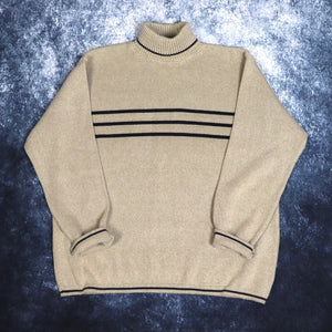 Vintage Beige & Black Striped Turtle Neck Jumper | XL