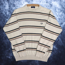 Load image into Gallery viewer, Vintage Beige, Black &amp; Burgundy Striped Fred Perry Jumper | Small

