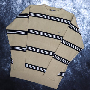 Vintage Beige, Black & White Striped Profile Jumper | Small