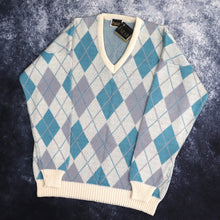 Load image into Gallery viewer, Vintage Beige, Blue &amp; Grey Argyle V Neck Jumper | XL
