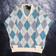 Load image into Gallery viewer, Vintage Beige, Blue &amp; Grey Argyle V Neck Jumper | XL
