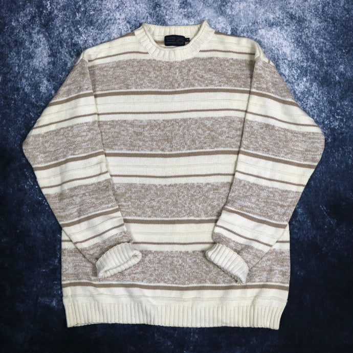 Vintage Beige & Brown Striped High Neck Jumper