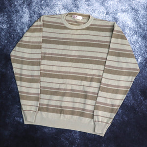 Vintage Beige & Brown Stripy Jumper | Large