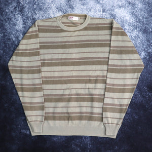 Vintage Beige & Brown Stripy Jumper | Large