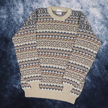 Load image into Gallery viewer, Vintage Beige, Brown, Grey &amp; White Aztec Grandad Jumper | Medium
