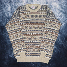 Load image into Gallery viewer, Vintage Beige, Brown, Grey &amp; White Aztec Grandad Jumper | Medium
