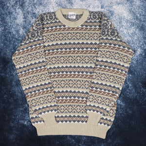 Vintage Beige, Brown, Grey & White Aztec Grandad Jumper | Medium