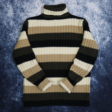 Load image into Gallery viewer, Vintage Beige, Khaki &amp; Black Striped Turtle Neck Jumper
