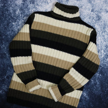 Load image into Gallery viewer, Vintage Beige, Khaki &amp; Black Striped Turtle Neck Jumper
