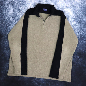 Vintage Beige & Navy 1/4 Zip Fleece Jumper | XL