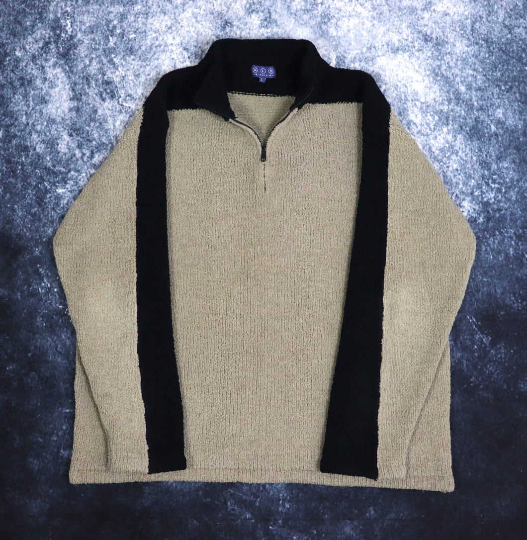 Vintage Beige & Navy 1/4 Zip Fleece Jumper | XL