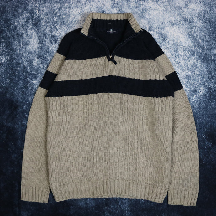 Vintage Beige & Navy Colourblock 1/4 Zip Jumper