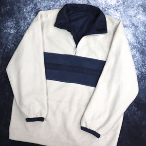 Vintage Beige & Navy Reversible 1/4 Zip Fleece Jacket | 5XL
