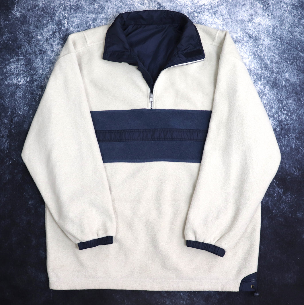 Vintage Beige & Navy Reversible 1/4 Zip Fleece Jacket | 5XL