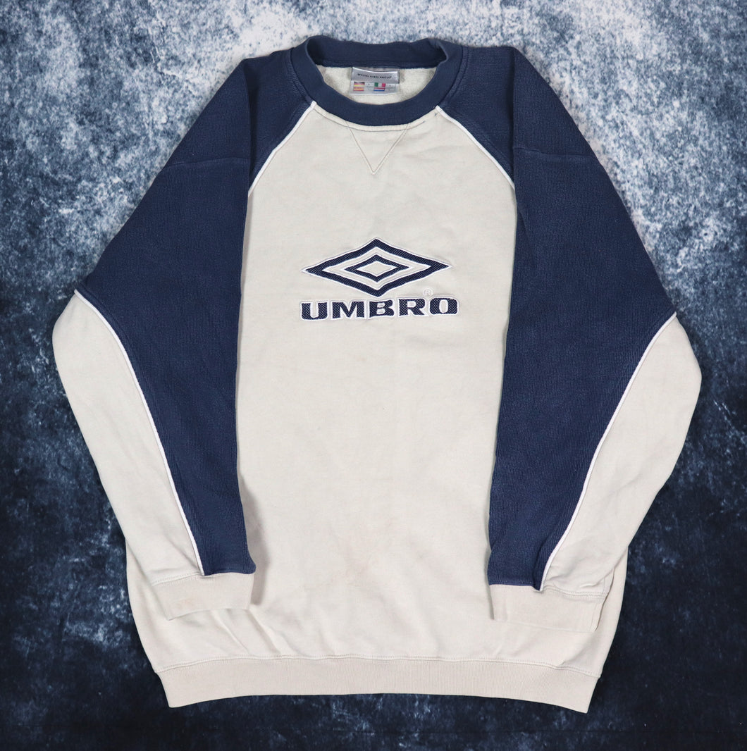 Vintage Beige & Navy Umbro Big Logo Sweatshirt | Medium