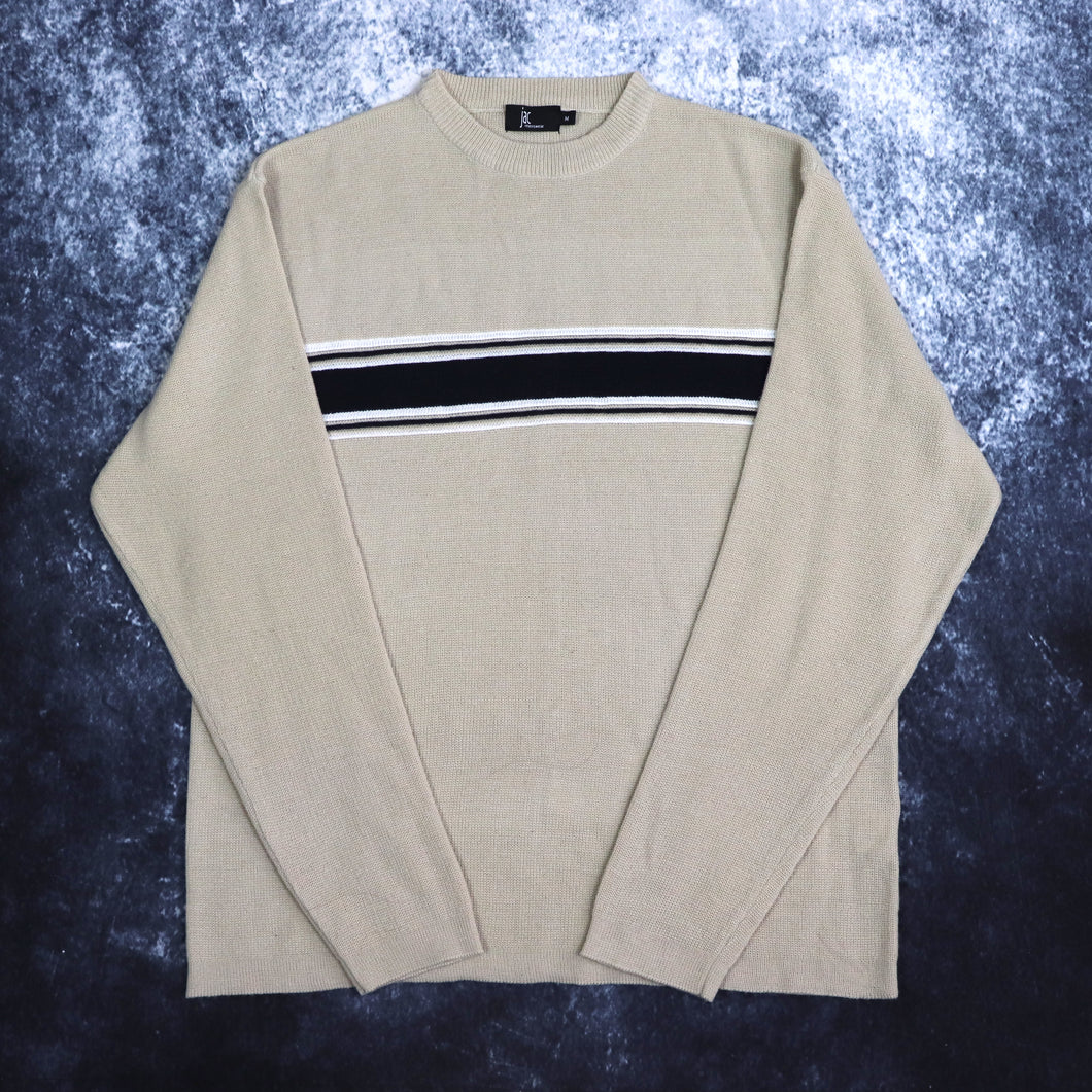 Vintage Beige, Navy & White Striped Jumper | Small