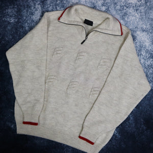 Vintage Beige & Red Diamond 1/4 Zip Jumper