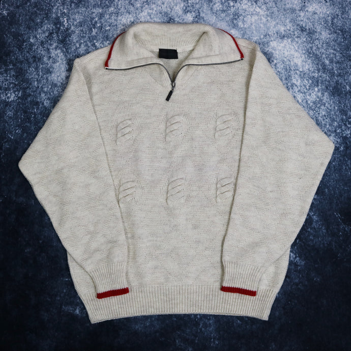 Vintage Beige & Red Diamond 1/4 Zip Jumper