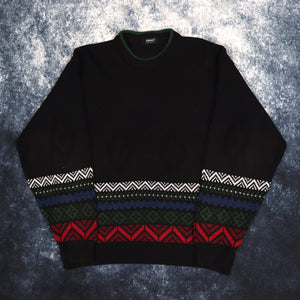 Vintage Black Aztec Grandad Jumper | Medium
