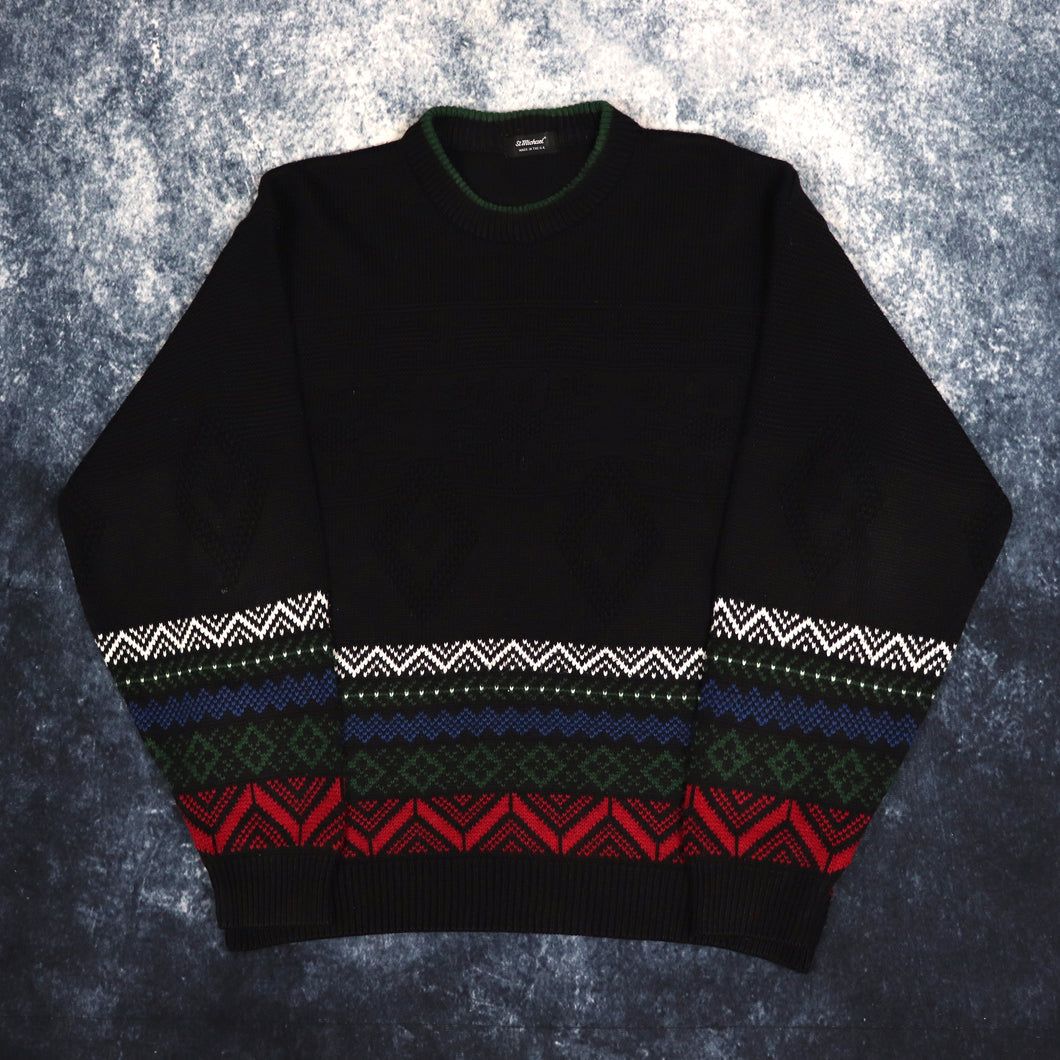 Vintage Black Aztec Grandad Jumper | Medium