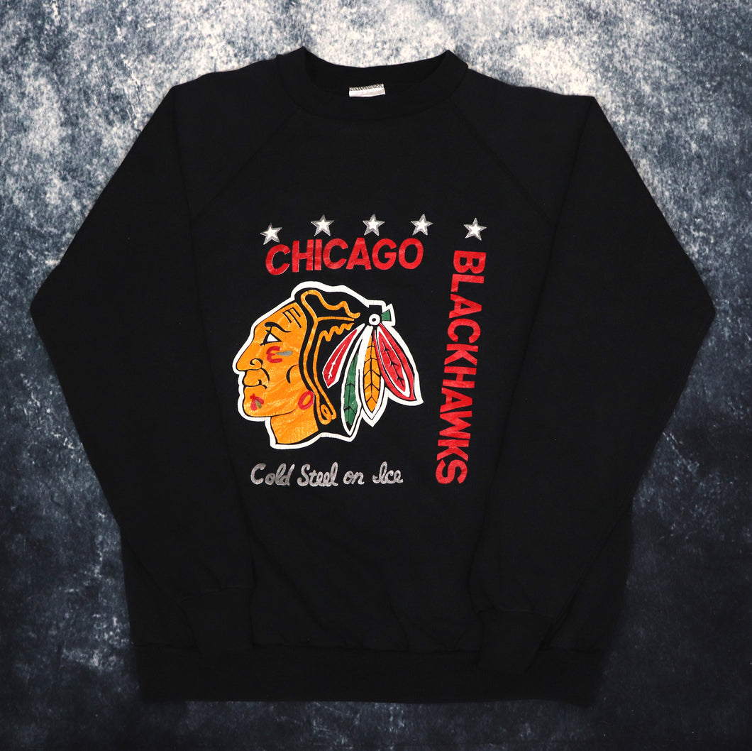 Vintage Faded Black Chicago Blackhawks NHL Sweatshirt | XL