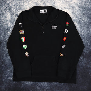 Vintage Black Cotton Traders Rugby 1/4 Zip Fleece | XL