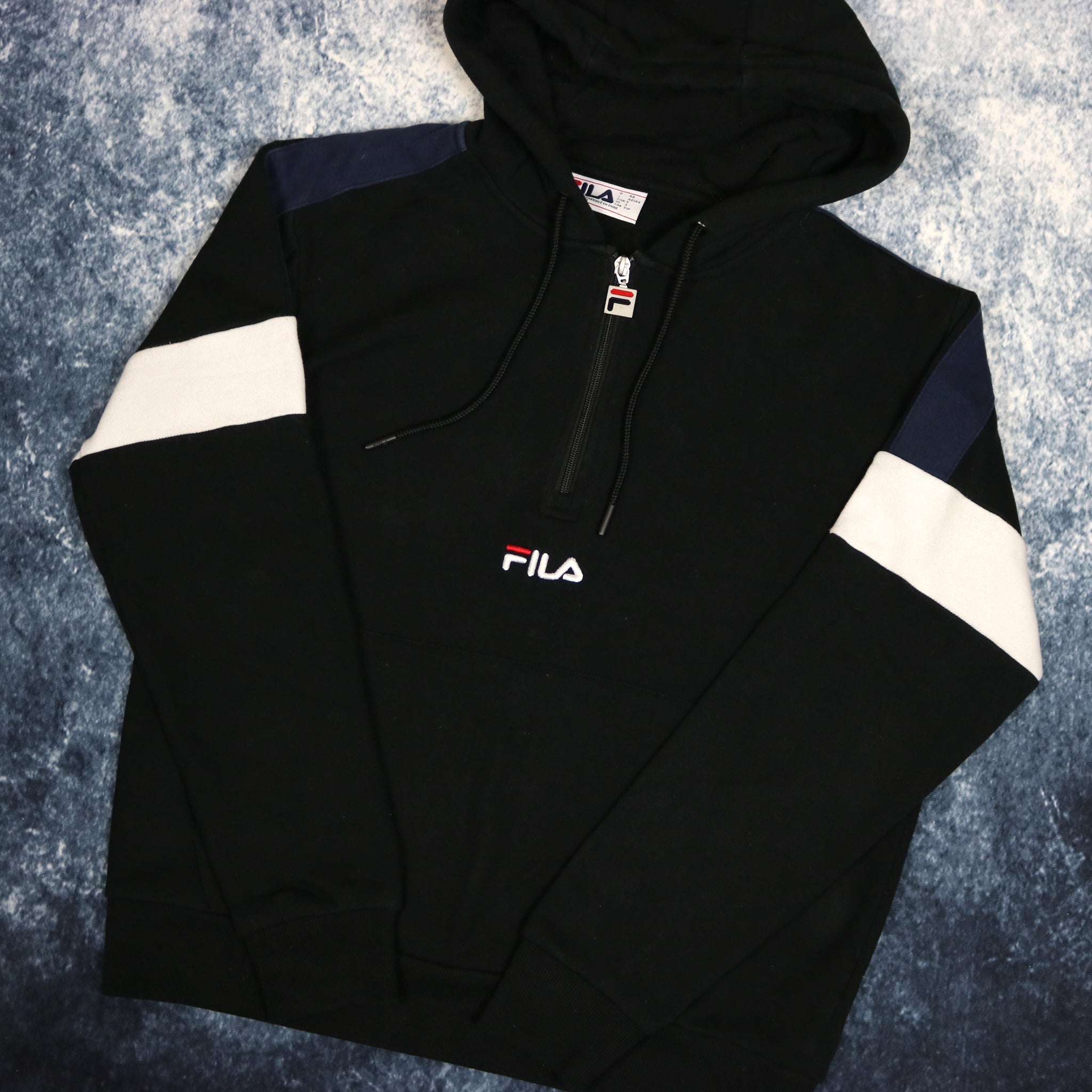 Vintage Black Fila 1 4 Zip Hoodie XS ragkid